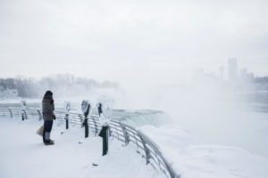 Natural wonder of Niagara Falls covered with ice